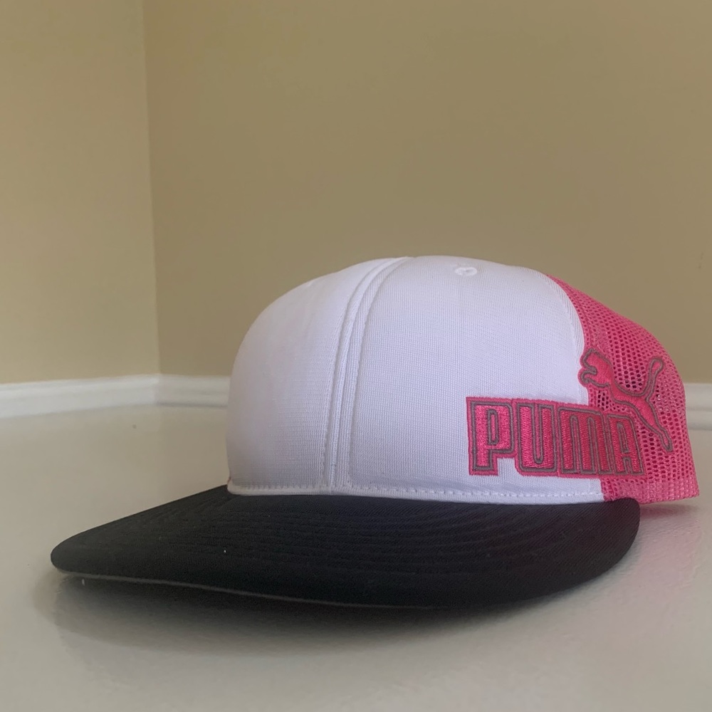 Pink and White Puma trucker hat
